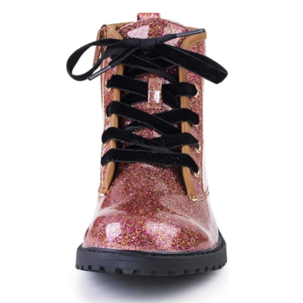 FITORY Kids Girls Brown Gypsophila Glitter Side Zipper Lace Up Ankle Boots US-12 - Picture 4 of 12